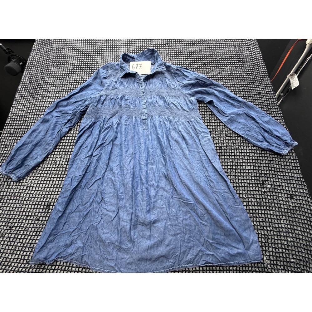 Cato Shirt Dress Womens Large Blue Smocked Chambray Long Sleeve